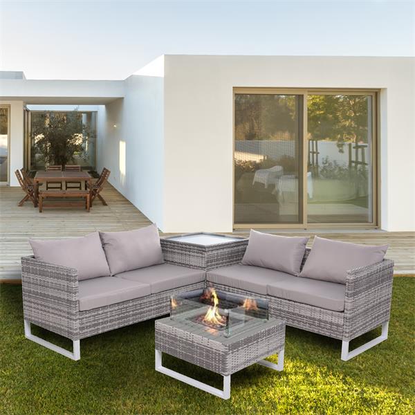 The Garden Collection Palermo Corner Sofa Set With Fire Pit
