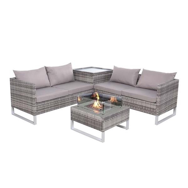 The Garden Collection Palermo Corner Sofa Set With Fire Pit